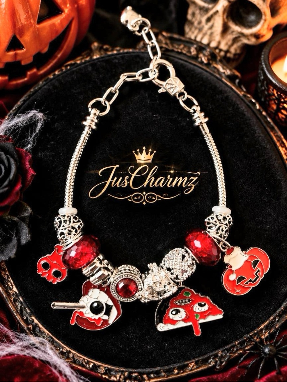 Creepy Cute Spooky Charm Bracelet | Eyeball Pizza Jack O Lantern